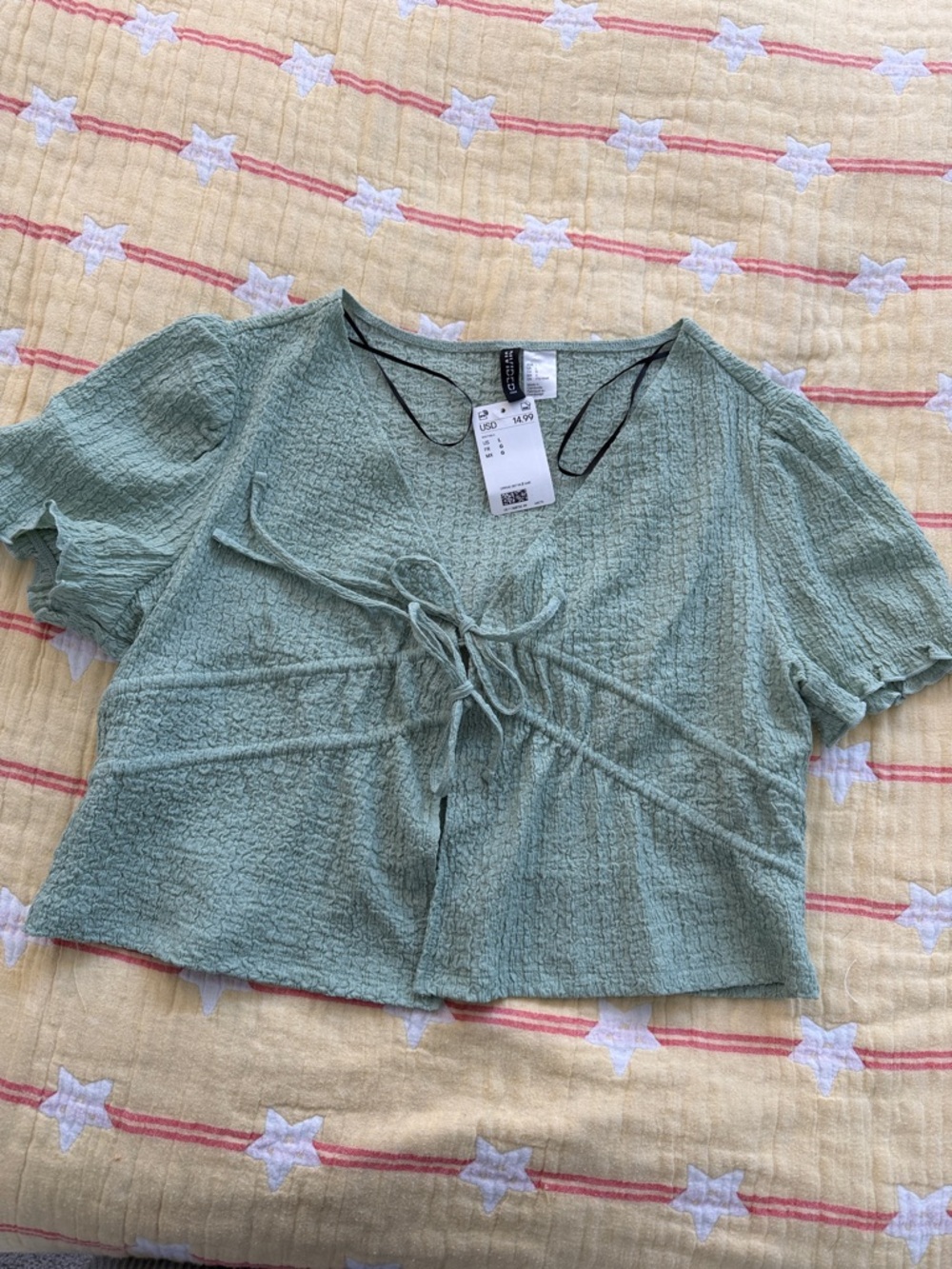 H&M Sage Green Tie-Front Crop Top